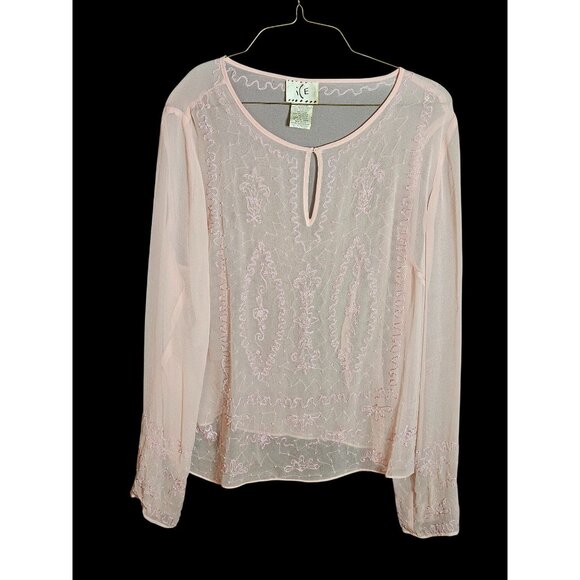 Vintage Inspired Sheer Pink Embroidered Boho Blouse - Picture 1 of 9